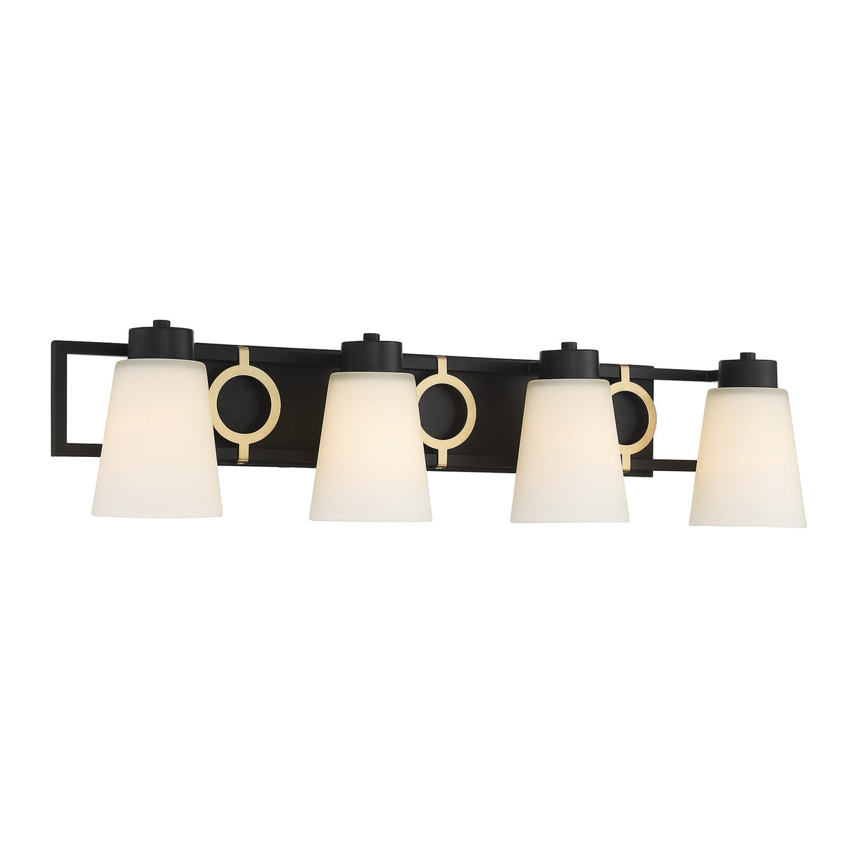 Savoy House Russo 32in 4-Light Vanity Light | Vintage Matte Black and Warm Brass Glass | Bathroom Vanity & Powder Room | Model L8-4450-4-143