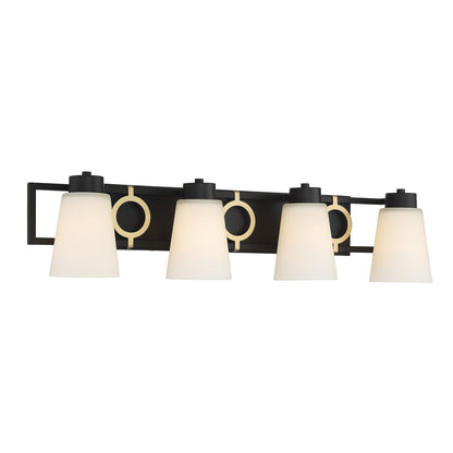 Savoy House Russo 32in 4-Light Vanity Light | Vintage Matte Black and Warm Brass Glass | Bathroom Vanity & Powder Room | Model L8-4450-4-143