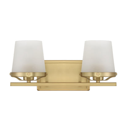 Savoy House Klein 15.5in 2-Light Vanity Light | Modern Warm Brass and Seeded Frosted Glass | Bathroom Vanity & Powder Room | Model L8-5250-2-322