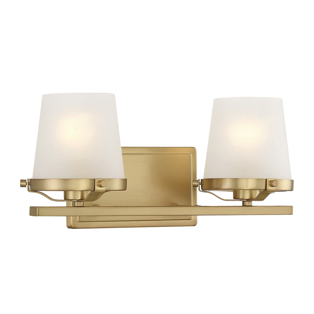 Savoy House Klein 15.5in 2-Light Vanity Light | Modern Warm Brass and Seeded Frosted Glass | Bathroom Vanity & Powder Room | Model L8-5250-2-322