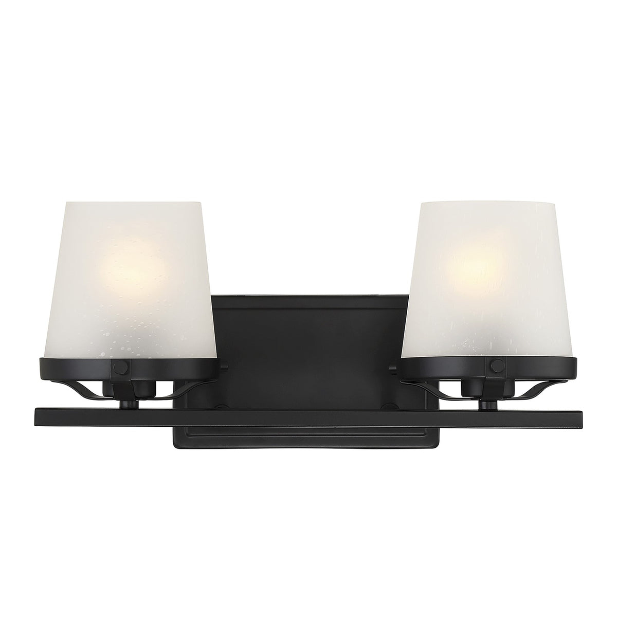 Savoy House Klein 15.5in 2-Light Vanity Light | Modern Matte Black and Seeded Frosted Glass | Bathroom Vanity & Powder Room | Model L8-5250-2-BK