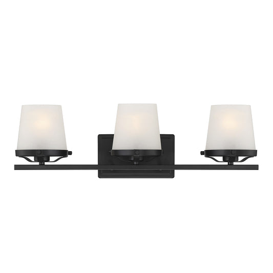 Savoy House Klein 24in 3-Light Vanity Light | Modern Matte Black and Seeded Frosted Glass | Bathroom Vanity & Powder Room | Model L8-5250-3-BK