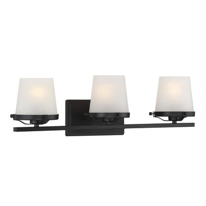 Savoy House Klein 24in 3-Light Vanity Light | Modern Matte Black and Seeded Frosted Glass | Bathroom Vanity & Powder Room | Model L8-5250-3-BK