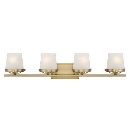 Savoy House Klein 33in 4-Light Vanity Light | Modern Warm Brass and Frosted Seeded Glass | Bathroom Vanity | 33 x 7 x 7.25 in | Model L8-5250-4-322