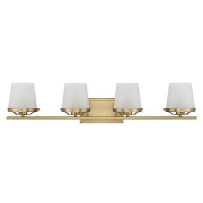 Savoy House Klein 33in 4-Light Vanity Light | Modern Warm Brass and Frosted Seeded Glass | Bathroom Vanity | 33 x 7 x 7.25 in | Model L8-5250-4-322