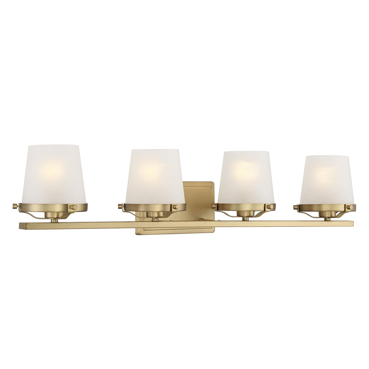 Savoy House Klein 33in 4-Light Vanity Light | Modern Warm Brass and Frosted Seeded Glass | Bathroom Vanity | 33 x 7 x 7.25 in | Model L8-5250-4-322