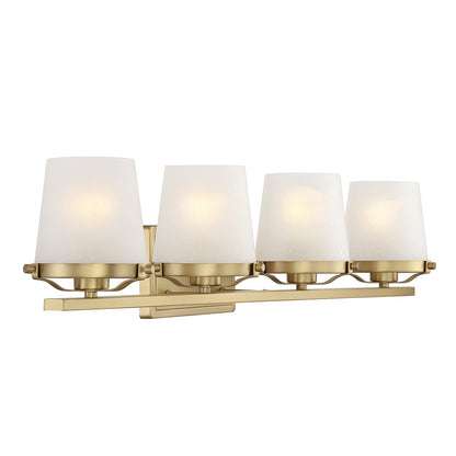 Savoy House Klein 33in 4-Light Vanity Light | Modern Warm Brass and Frosted Seeded Glass | Bathroom Vanity | 33 x 7 x 7.25 in | Model L8-5250-4-322