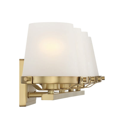 Savoy House Klein 33in 4-Light Vanity Light | Modern Warm Brass and Frosted Seeded Glass | Bathroom Vanity | 33 x 7 x 7.25 in | Model L8-5250-4-322