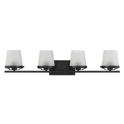 Savoy House Klein 33in 4-Light Vanity Light | Modern Matte Black and Frosted Seeded Glass | Bathroom Vanity | 33 x 7 x 7.25 in | Model L8-5250-4-BK