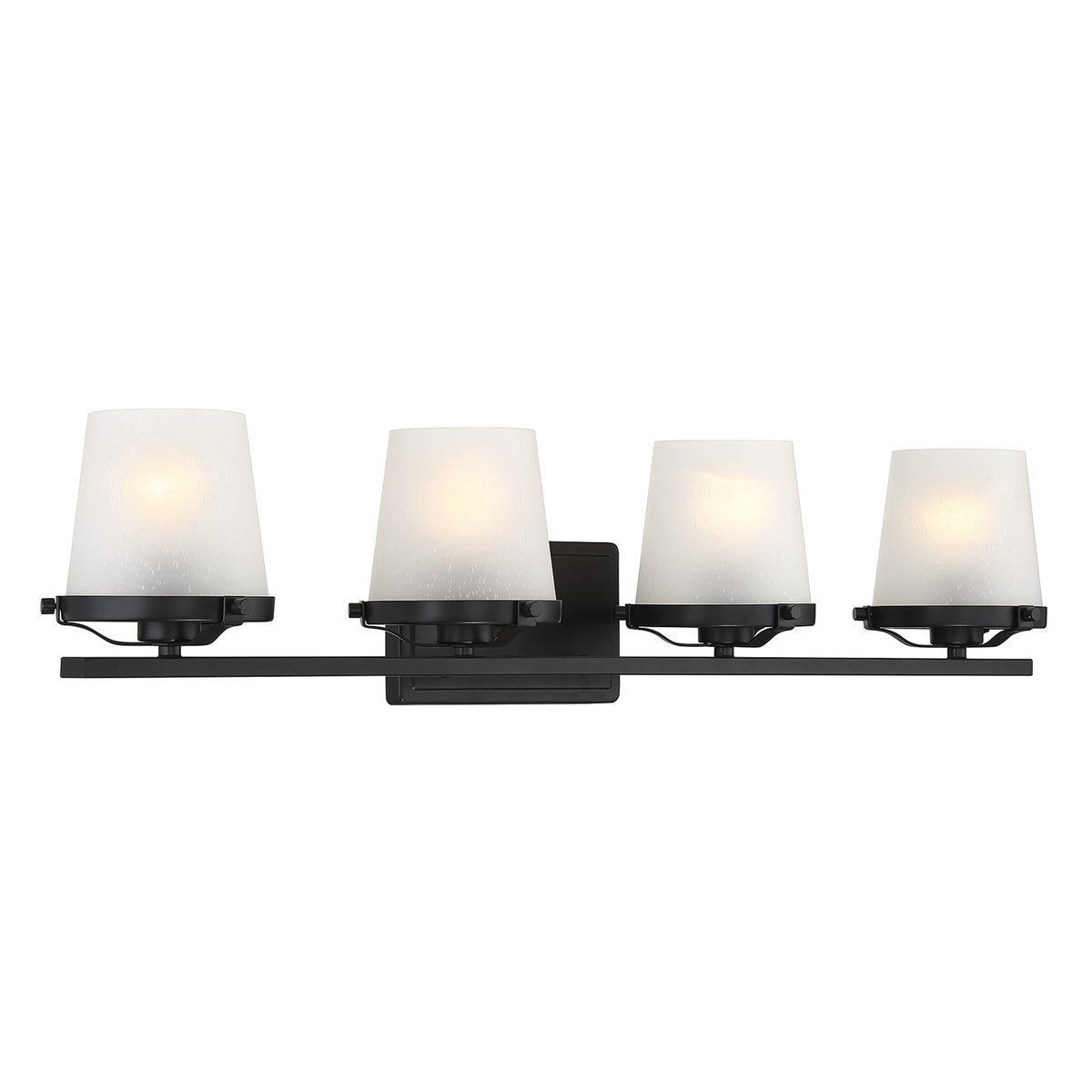 Savoy House Klein 33in 4-Light Vanity Light | Modern Matte Black and Frosted Seeded Glass | Bathroom Vanity | 33 x 7 x 7.25 in | Model L8-5250-4-BK