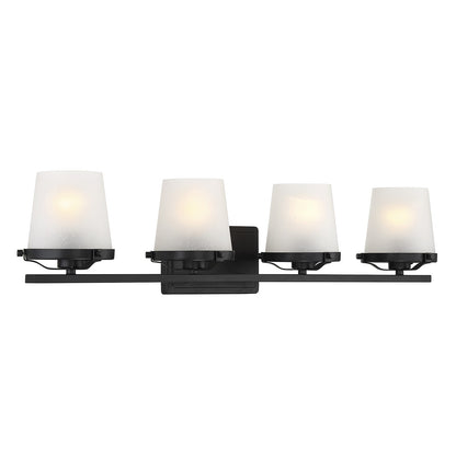 Savoy House Klein 33in 4-Light Vanity Light | Modern Matte Black and Frosted Seeded Glass | Bathroom Vanity | 33 x 7 x 7.25 in | Model L8-5250-4-BK