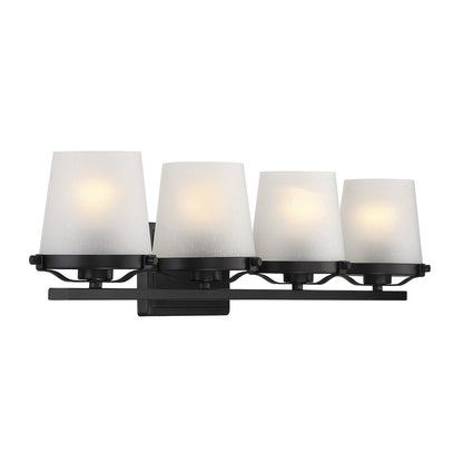 Savoy House Klein 33in 4-Light Vanity Light | Modern Matte Black and Frosted Seeded Glass | Bathroom Vanity | 33 x 7 x 7.25 in | Model L8-5250-4-BK
