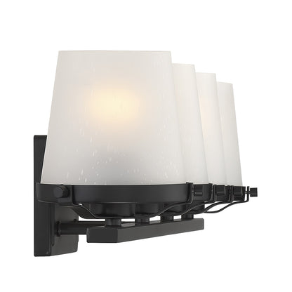 Savoy House Klein 33in 4-Light Vanity Light | Modern Matte Black and Frosted Seeded Glass | Bathroom Vanity | 33 x 7 x 7.25 in | Model L8-5250-4-BK
