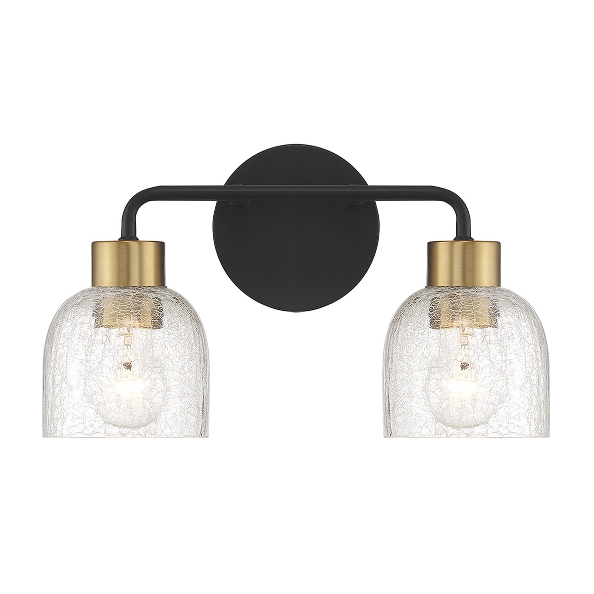 Savoy House Flagler 14.5in 2-Light Vanity Light | Modern Matte Black and Warm Brass with Crackled Glass | Bathroom Vanity | Model L8-5900-2-143