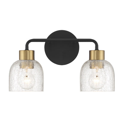 Savoy House Flagler 14.5in 2-Light Vanity Light | Modern Matte Black and Warm Brass with Crackled Glass | Bathroom Vanity | Model L8-5900-2-143