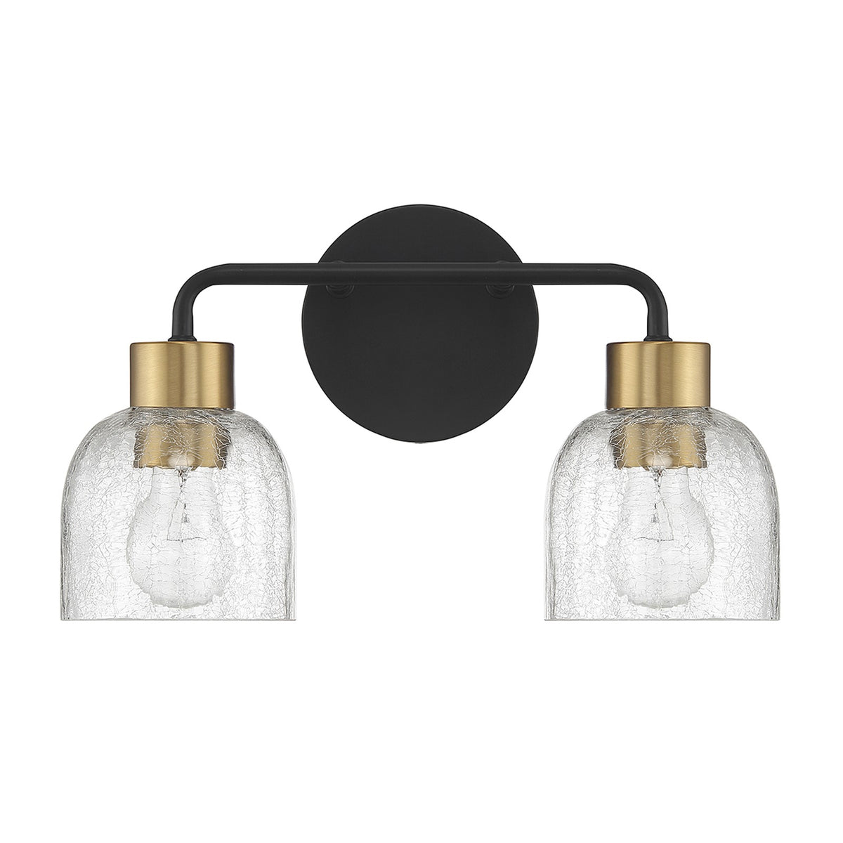 Savoy House Flagler 14.5in 2-Light Vanity Light | Modern Matte Black and Warm Brass with Crackled Glass | Bathroom Vanity | Model L8-5900-2-143