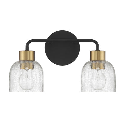 Savoy House Flagler 14.5in 2-Light Vanity Light | Modern Matte Black and Warm Brass with Crackled Glass | Bathroom Vanity | Model L8-5900-2-143