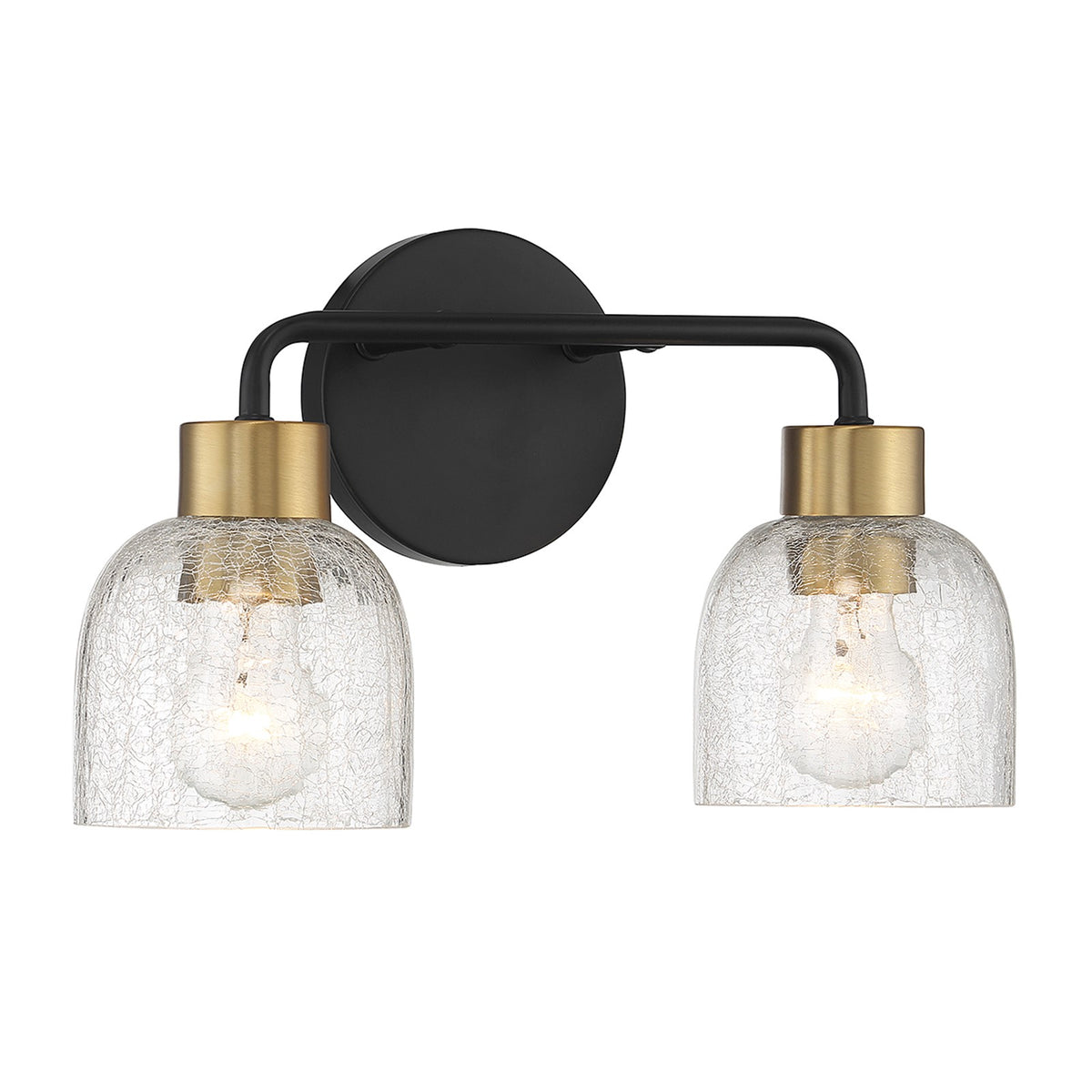 Savoy House Flagler 14.5in 2-Light Vanity Light | Modern Matte Black and Warm Brass with Crackled Glass | Bathroom Vanity | Model L8-5900-2-143