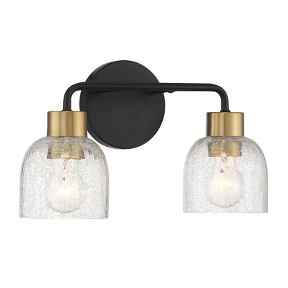 Savoy House Flagler 14.5in 2-Light Vanity Light | Modern Matte Black and Warm Brass with Crackled Glass | Bathroom Vanity | Model L8-5900-2-143