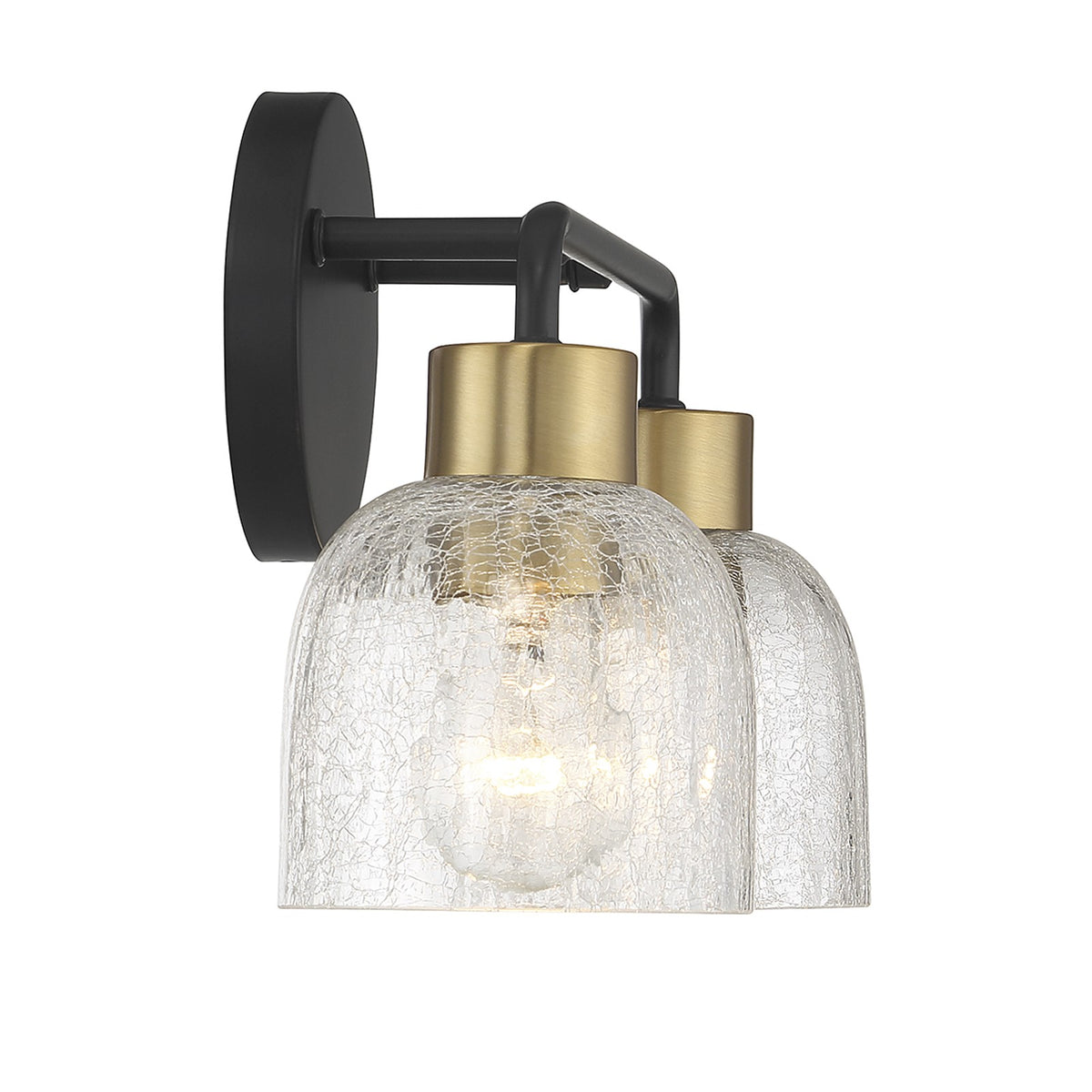 Savoy House Flagler 14.5in 2-Light Vanity Light | Modern Matte Black and Warm Brass with Crackled Glass | Bathroom Vanity | Model L8-5900-2-143