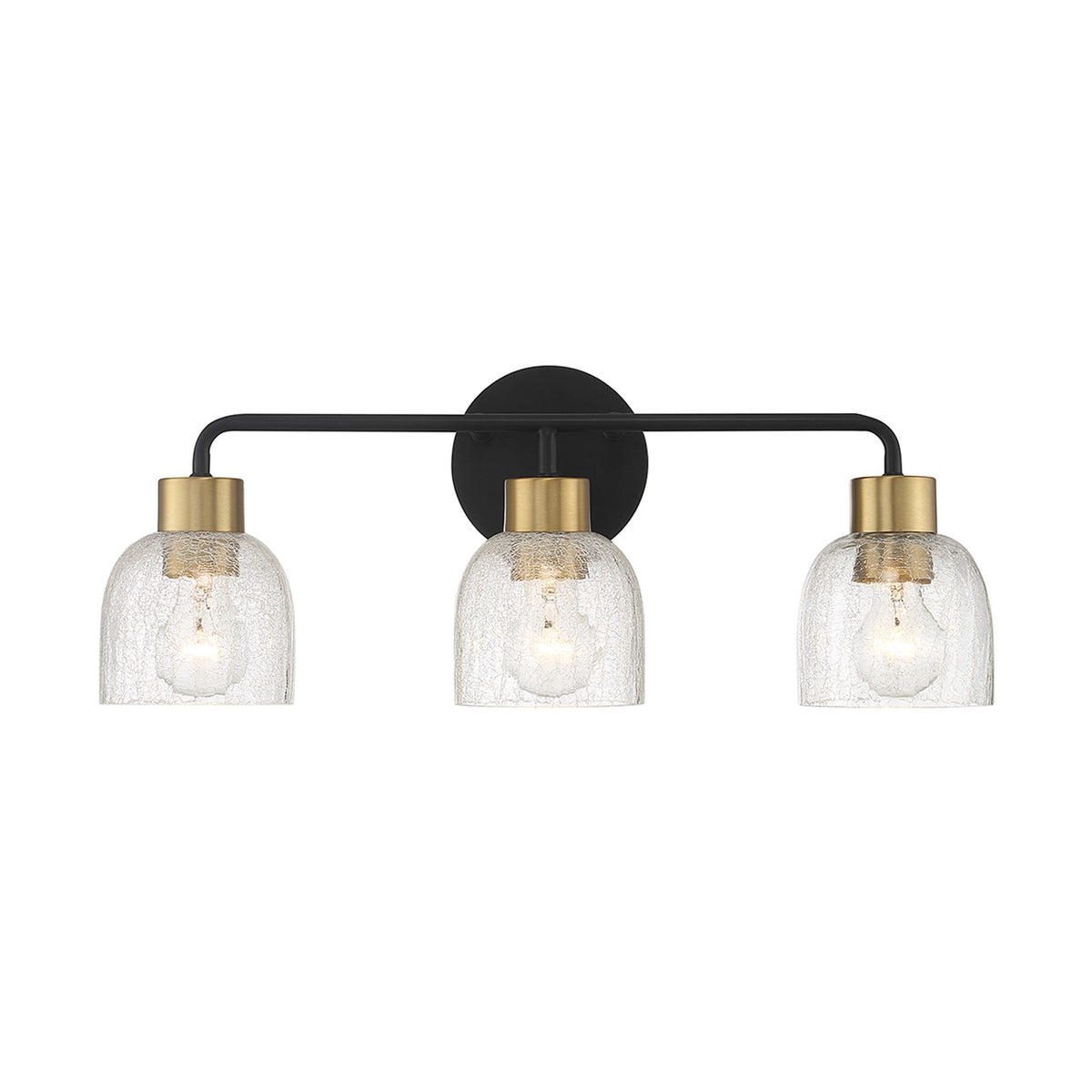Savoy House Flagler 22in 3-Light Vanity Light | Modern Matte Black and Warm Brass with Crackled Glass | Bathroom Vanity | Model L8-5900-3-143