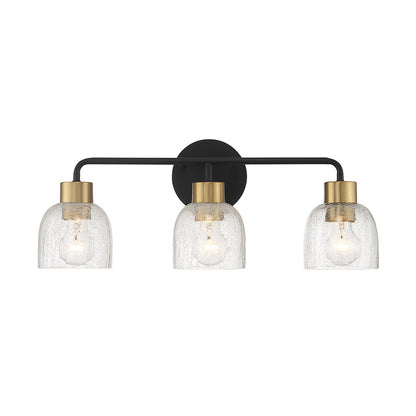 Savoy House Flagler 22in 3-Light Vanity Light | Modern Matte Black and Warm Brass with Crackled Glass | Bathroom Vanity | Model L8-5900-3-143