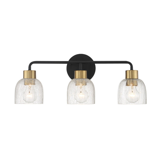 Savoy House Flagler 22in 3-Light Vanity Light | Modern Matte Black and Warm Brass with Crackled Glass | Bathroom Vanity | Model L8-5900-3-143