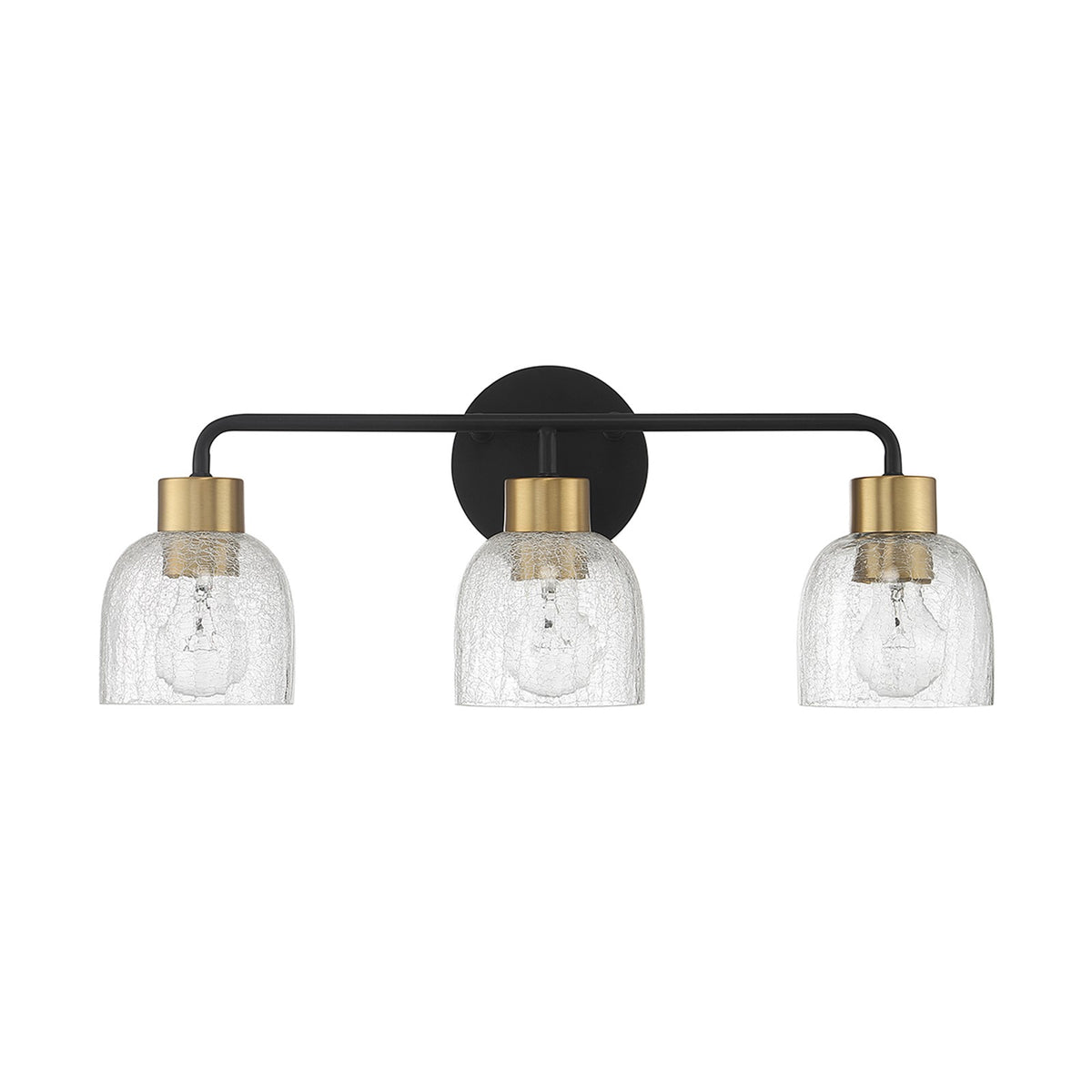 Savoy House Flagler 22in 3-Light Vanity Light | Modern Matte Black and Warm Brass with Crackled Glass | Bathroom Vanity | Model L8-5900-3-143