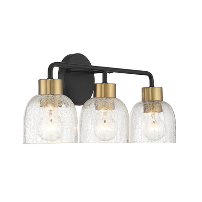 Savoy House Flagler 22in 3-Light Vanity Light | Modern Matte Black and Warm Brass with Crackled Glass | Bathroom Vanity | Model L8-5900-3-143