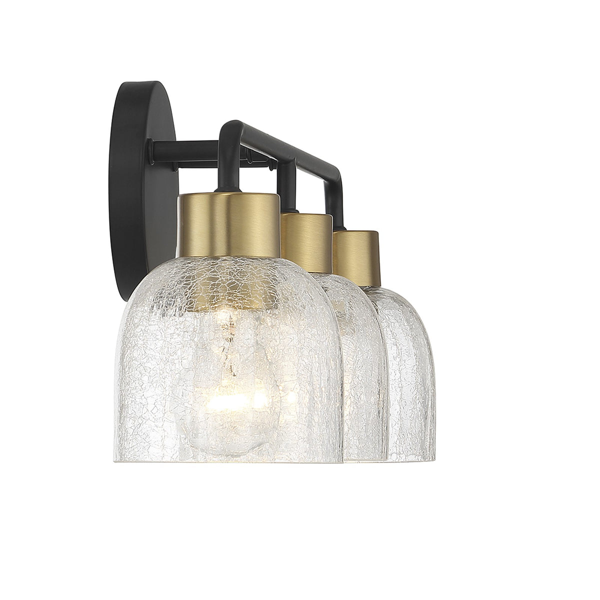 Savoy House Flagler 22in 3-Light Vanity Light | Modern Matte Black and Warm Brass with Crackled Glass | Bathroom Vanity | Model L8-5900-3-143