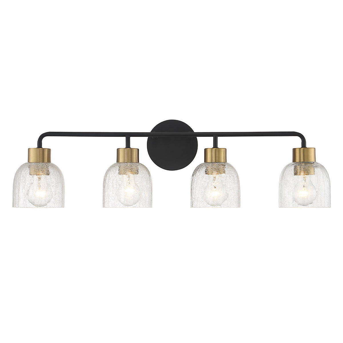 Savoy House Flagler 30in 4-Light Vanity Light | Modern Matte Black and Warm Brass with Crackled Glass | Bathroom Vanity | Model L8-5900-4-143