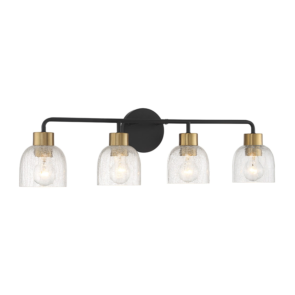 Savoy House Flagler 30in 4-Light Vanity Light | Modern Matte Black and Warm Brass with Crackled Glass | Bathroom Vanity | Model L8-5900-4-143