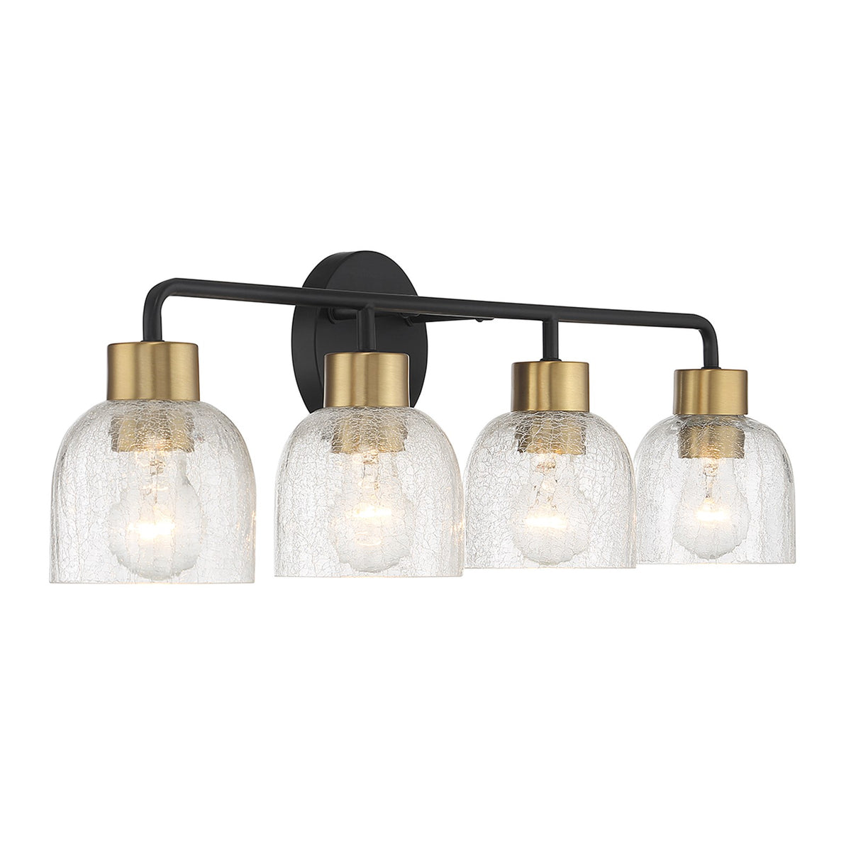 Savoy House Flagler 30in 4-Light Vanity Light | Modern Matte Black and Warm Brass with Crackled Glass | Bathroom Vanity | Model L8-5900-4-143