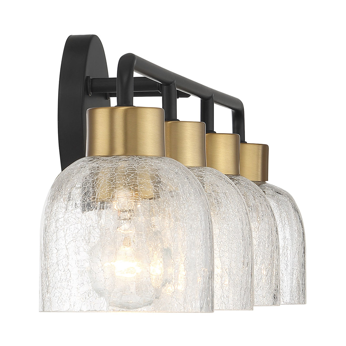 Savoy House Flagler 30in 4-Light Vanity Light | Modern Matte Black and Warm Brass with Crackled Glass | Bathroom Vanity | Model L8-5900-4-143