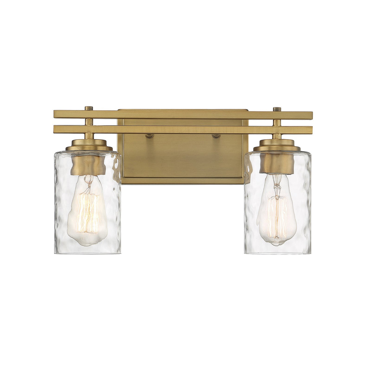 Savoy House Baxter 15in 2-Light Vanity Light | Transitional Warm Brass and Clear Hammered Glass | Bathroom Vanity & Powder Room | Model L8-6090-2-322