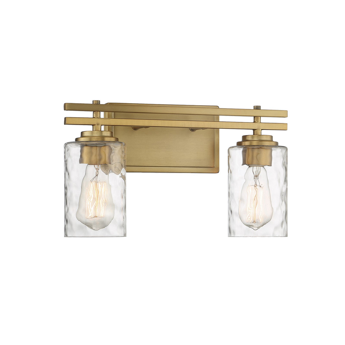 Savoy House Baxter 15in 2-Light Vanity Light | Transitional Warm Brass and Clear Hammered Glass | Bathroom Vanity & Powder Room | Model L8-6090-2-322