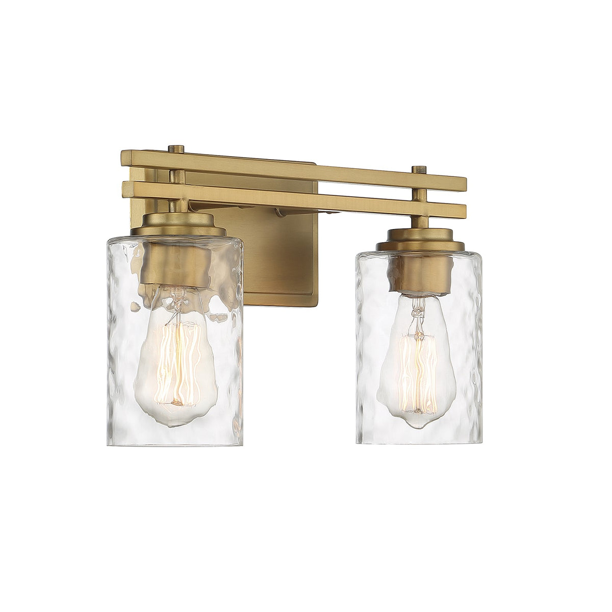 Savoy House Baxter 15in 2-Light Vanity Light | Transitional Warm Brass and Clear Hammered Glass | Bathroom Vanity & Powder Room | Model L8-6090-2-322