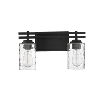 Savoy House Baxter 15in 2-Light Vanity Light | Modern Matte Black and Clear Hammered Glass | Bathroom Vanity | 15 x 5.13 x 9 in | Model L8-6090-2-BK