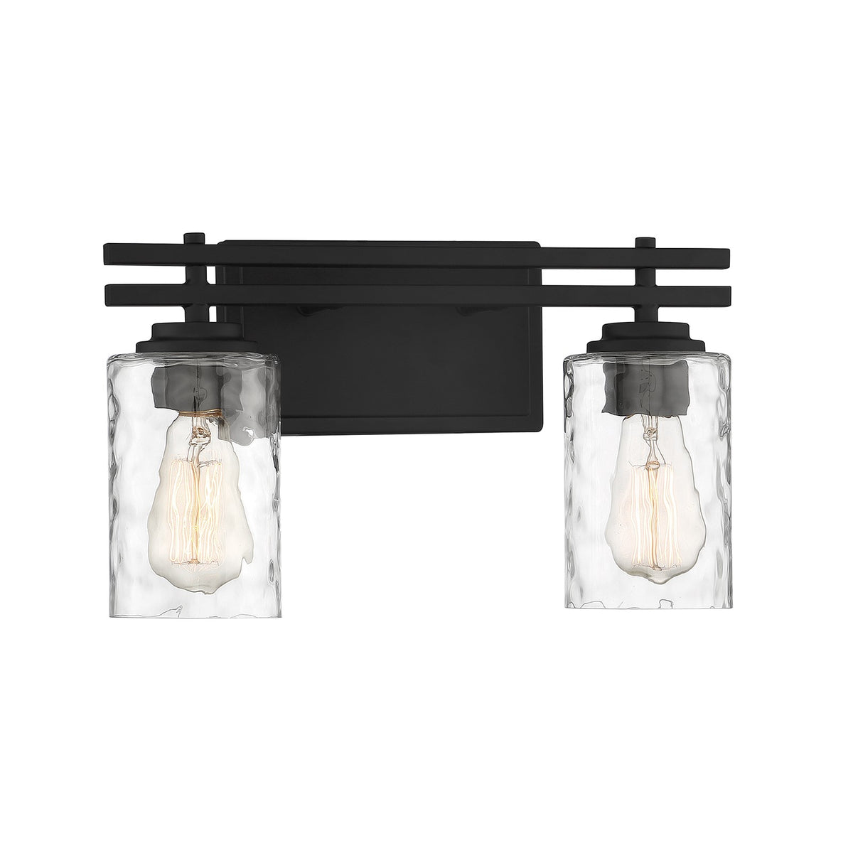Savoy House Baxter 15in 2-Light Vanity Light | Modern Matte Black and Clear Hammered Glass | Bathroom Vanity | 15 x 5.13 x 9 in | Model L8-6090-2-BK