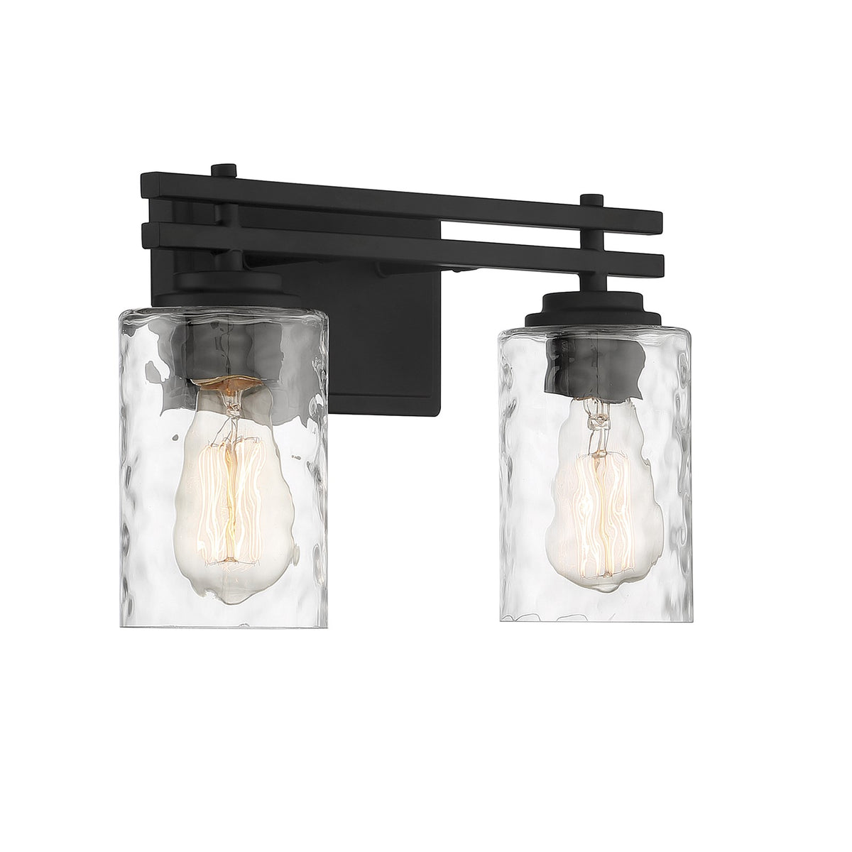 Savoy House Baxter 15in 2-Light Vanity Light | Modern Matte Black and Clear Hammered Glass | Bathroom Vanity | 15 x 5.13 x 9 in | Model L8-6090-2-BK