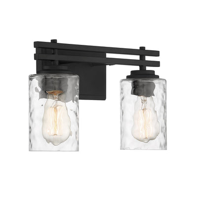 Savoy House Baxter 15in 2-Light Vanity Light | Modern Matte Black and Clear Hammered Glass | Bathroom Vanity | 15 x 5.13 x 9 in | Model L8-6090-2-BK