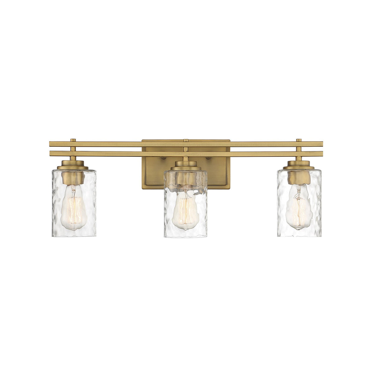 Savoy House Baxter 24in 3-Light Vanity Light | Modern Warm Brass and Clear Hammered Glass | Bathroom Vanity | 24 x 5.13 x 9 in | Model L8-6090-3-322