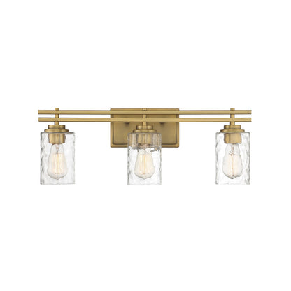 Savoy House Baxter 24in 3-Light Vanity Light | Modern Warm Brass and Clear Hammered Glass | Bathroom Vanity | 24 x 5.13 x 9 in | Model L8-6090-3-322