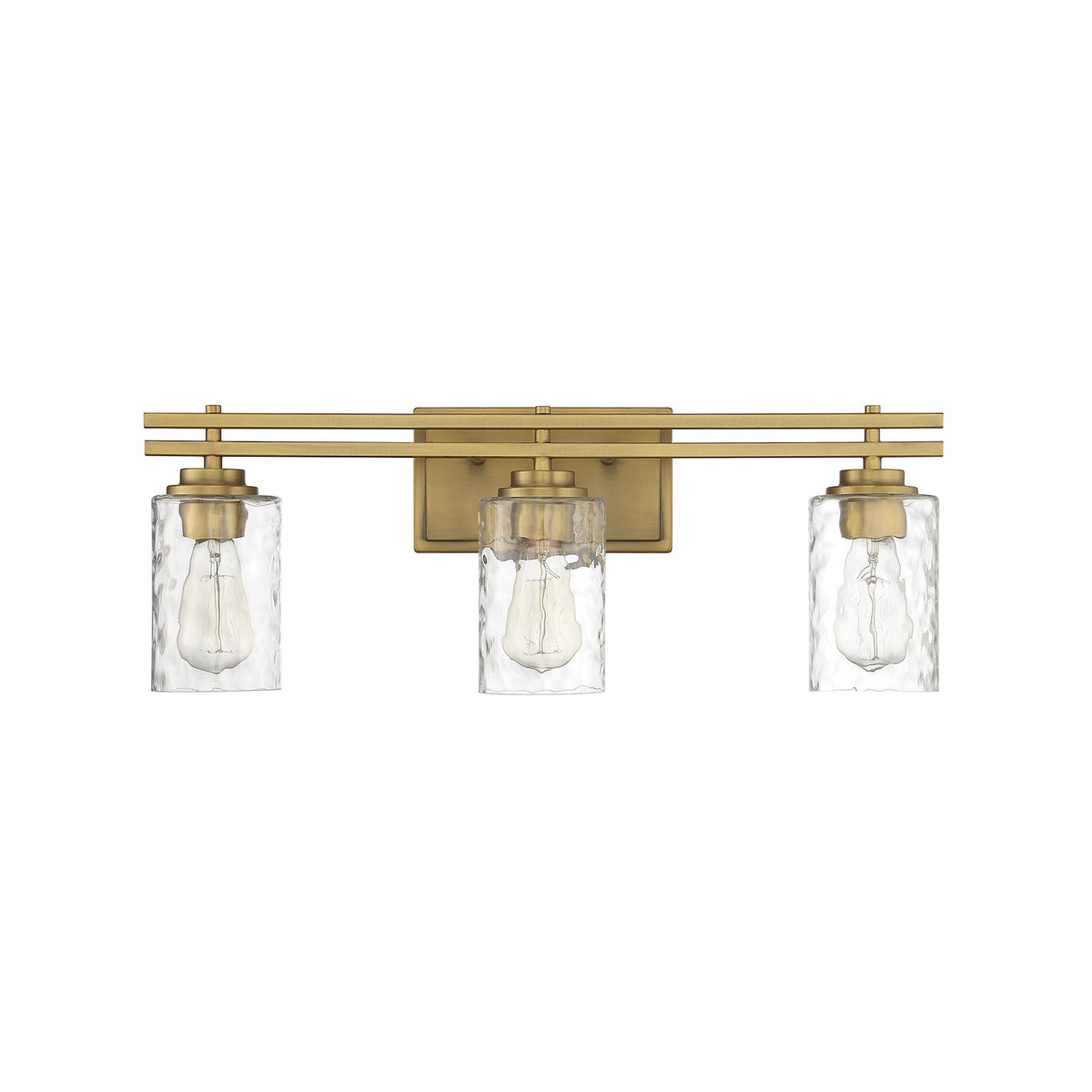 Savoy House Baxter 24in 3-Light Vanity Light | Modern Warm Brass and Clear Hammered Glass | Bathroom Vanity | 24 x 5.13 x 9 in | Model L8-6090-3-322