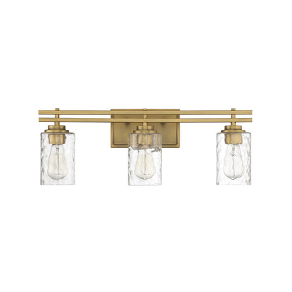 Savoy House Baxter 24in 3-Light Vanity Light | Modern Warm Brass and Clear Hammered Glass | Bathroom Vanity | 24 x 5.13 x 9 in | Model L8-6090-3-322