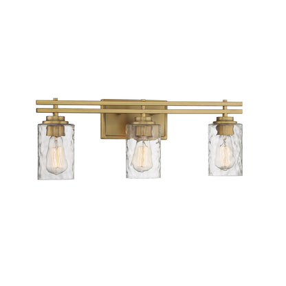 Savoy House Baxter 24in 3-Light Vanity Light | Modern Warm Brass and Clear Hammered Glass | Bathroom Vanity | 24 x 5.13 x 9 in | Model L8-6090-3-322