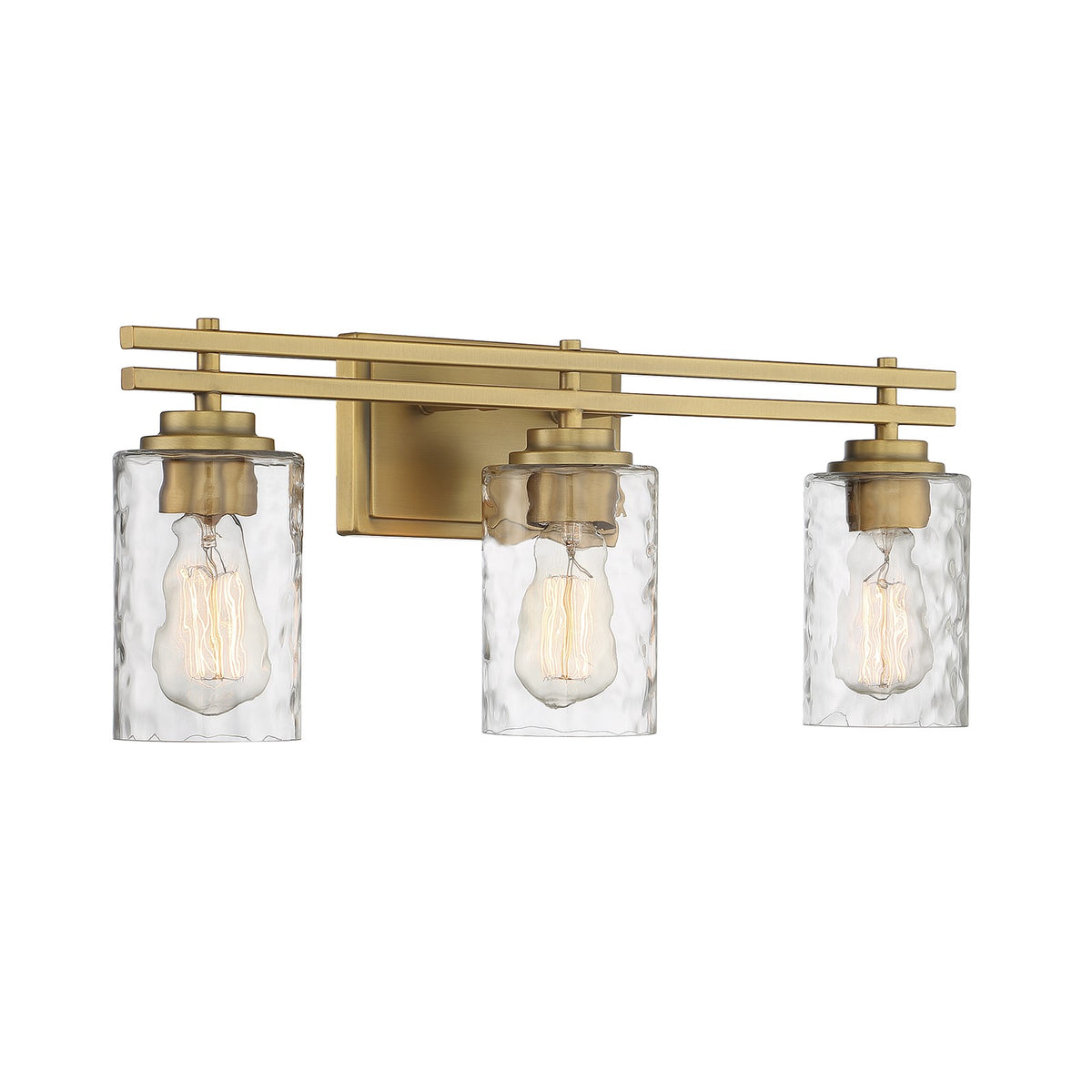 Savoy House Baxter 24in 3-Light Vanity Light | Modern Warm Brass and Clear Hammered Glass | Bathroom Vanity | 24 x 5.13 x 9 in | Model L8-6090-3-322
