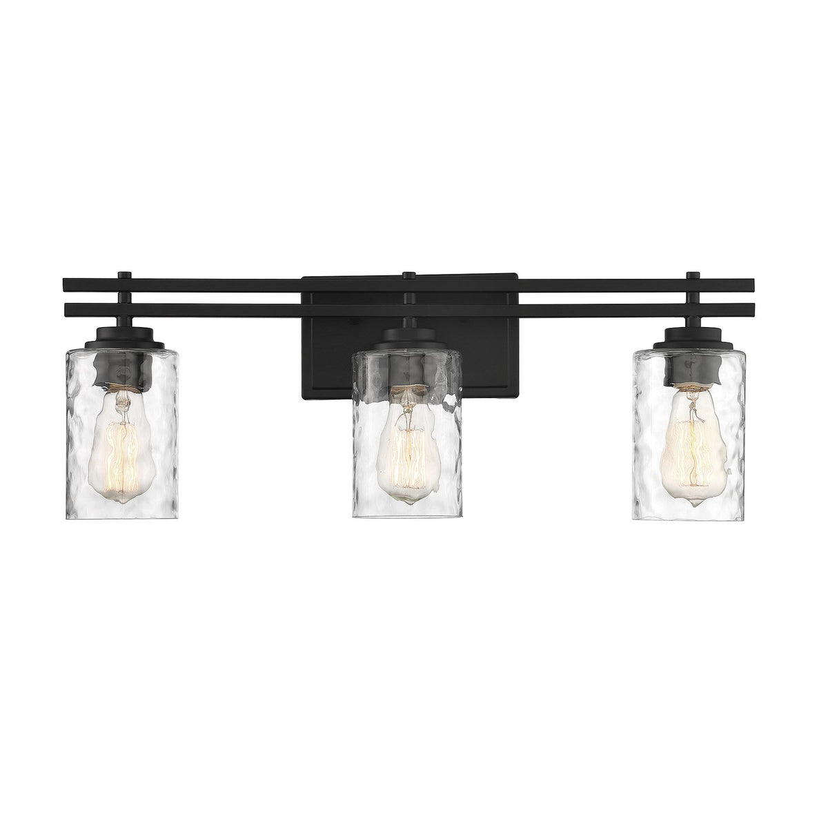 Savoy House Baxter 24in 3-Light Vanity Light | Modern Matte Black and Clear Hammered Glass | Bathroom Vanity | 24 x 5.13 x 9 in | Model L8-6090-3-BK