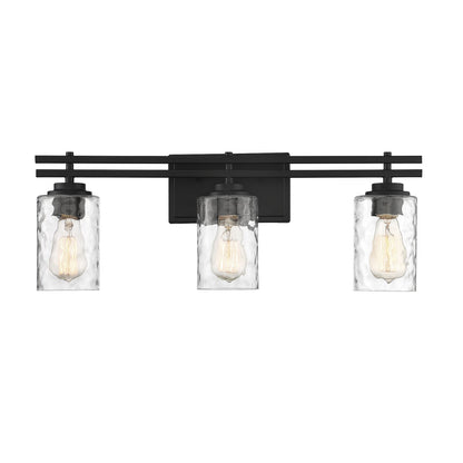 Savoy House Baxter 24in 3-Light Vanity Light | Modern Matte Black and Clear Hammered Glass | Bathroom Vanity | 24 x 5.13 x 9 in | Model L8-6090-3-BK