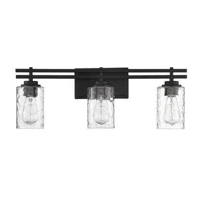 Savoy House Baxter 24in 3-Light Vanity Light | Modern Matte Black and Clear Hammered Glass | Bathroom Vanity | 24 x 5.13 x 9 in | Model L8-6090-3-BK